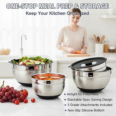 Mixing Bowls with Airtight Lids 8 Piece Stainless Steel Nesting