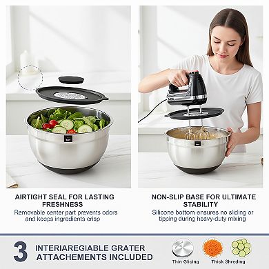 Mixing Bowls with Airtight Lids 8 Piece Stainless Steel Nesting