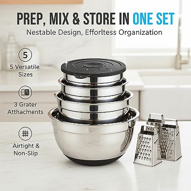 Mixing Bowls with Airtight Lids 8 Piece Stainless Steel Nesting