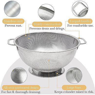 Stainless Steel Colander 5 Quart with Handle for Kitchen