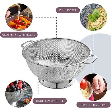 Stainless Steel Colander 5 Quart with Handle for Kitchen