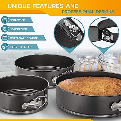 Springform Pan Set of 3 Non Stick Leakproof Round Cake Pan