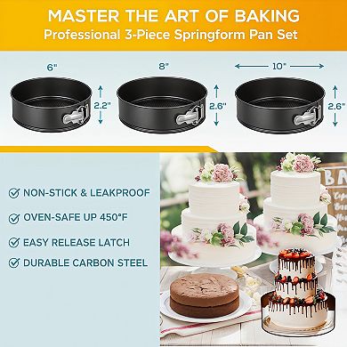 Springform Pan Set of 3 Non Stick Leakproof Round Cake Pan