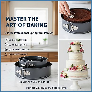 Springform Pan Set of 3 Non Stick Leakproof Round Cake Pan