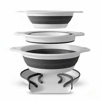 Collapsible Colanders 3 Pack Food Strainers with Over Sink Base