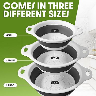 Collapsible Colanders 3 Pack Food Strainers with Over Sink Base