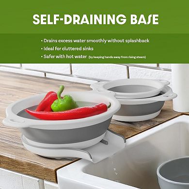 Collapsible Colanders 3 Pack Food Strainers with Over Sink Base