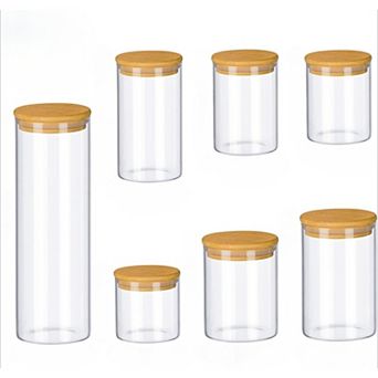 Glass Food Storage Jars 7 Pack with Airtight Wooden Lids