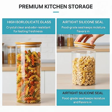 Glass Food Storage Jars 7 Pack with Airtight Wooden Lids