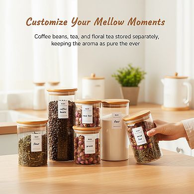 Glass Food Storage Jars 7 Pack with Airtight Wooden Lids