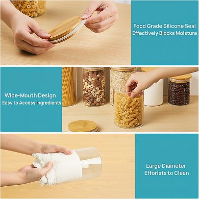Glass Food Storage Jars 7 Pack with Airtight Wooden Lids