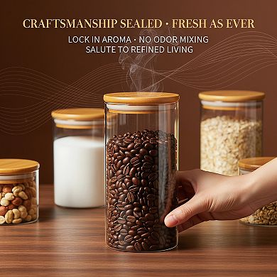 Glass Food Storage Jars 7 Pack with Airtight Wooden Lids