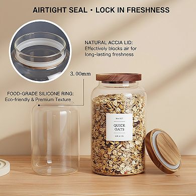 Large Glass Jar Set of 2 with Airtight Acacia Lid and Labels