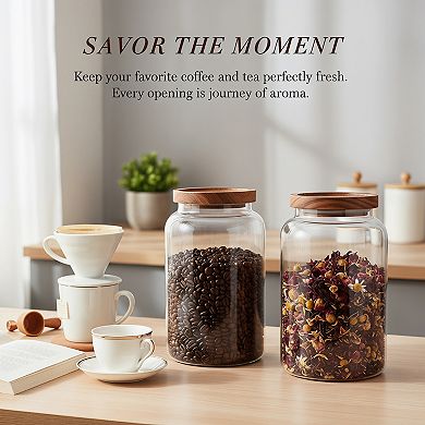 Large Glass Jar Set of 2 with Airtight Acacia Lid and Labels