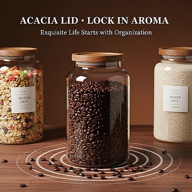 Large Glass Jar Set of 2 with Airtight Acacia Lid and Labels