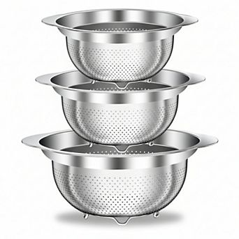 Stainless Steel Colander Set of 3 for Kitchen Straining