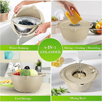 4 in 1 Colander with Bowl Set Rotatable Strainers for Kitchen