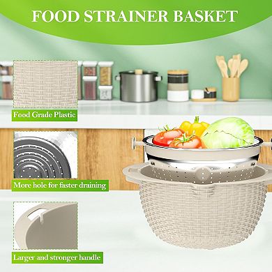 4 in 1 Colander with Bowl Set Rotatable Strainers for Kitchen