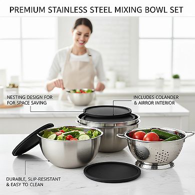 9 Piece Mixing Bowl Set with Lids for Kitchen Prep and Serving