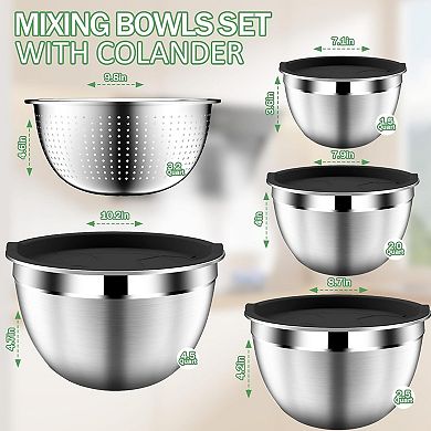 9 Piece Mixing Bowl Set with Lids for Kitchen Prep and Serving