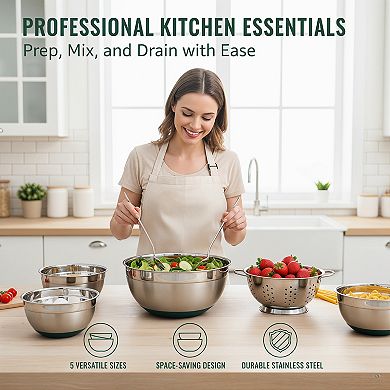 9 Piece Mixing Bowl Set with Lids for Kitchen Prep and Serving