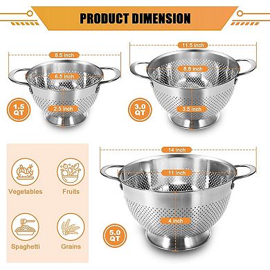 Stainless Steel Colander Set of 3 with Handle Nesting Design