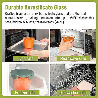 Glass Meal Prep Containers 6 Sets 24oz with Lids Borosilicate