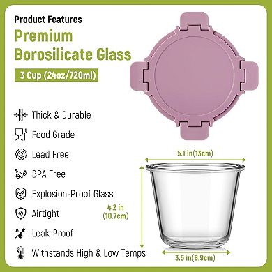 Glass Meal Prep Containers 6 Sets 24oz with Lids Borosilicate