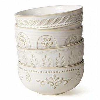 32 Oz Embossment Ceramic Bowl Set Microwave Dishwasher Safe