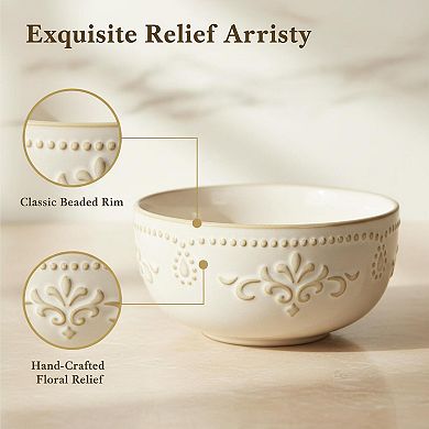 32 Oz Embossment Ceramic Bowl Set Microwave Dishwasher Safe