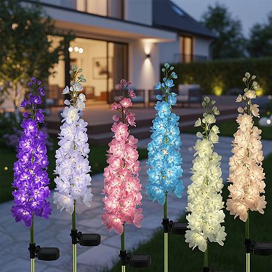Solar Lights Outdoor 4 Pack Delphinium Garden Decor with 36 LEDs