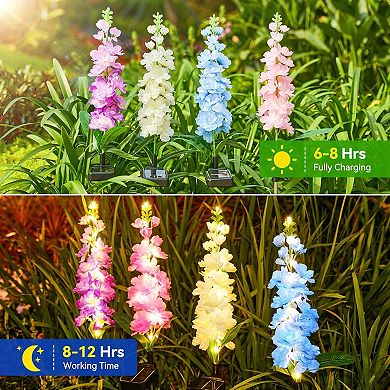 Solar Lights Outdoor 4 Pack Delphinium Garden Decor with 36 LEDs