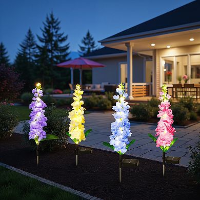 Solar Lights Outdoor 4 Pack Delphinium Garden Decor with 36 LEDs