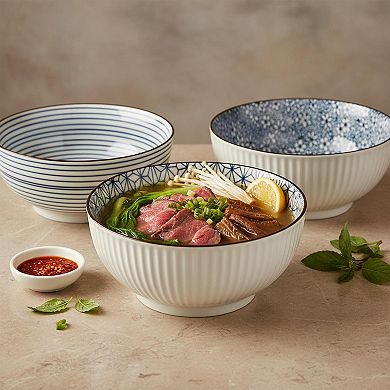 60 Oz Porcelain Soup Bowl Set Of 3 Blue White Mix Patterns Microwave Safe