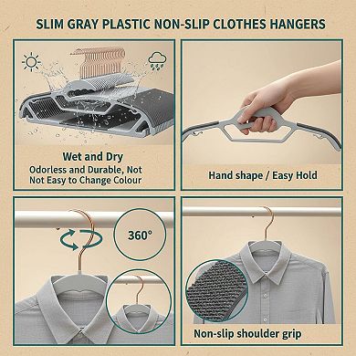 50 Pack Slim S-Shaped Plastic Hangers Non-Slip Space-Saving for Shirts Dresses Coats