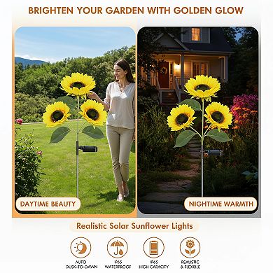 Solar Sunflower Lights 2 Pack Real Looking Outdoor Waterproof