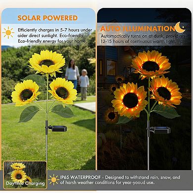 Solar Sunflower Lights 2 Pack Real Looking Outdoor Waterproof