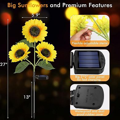 Solar Sunflower Lights 2 Pack Real Looking Outdoor Waterproof
