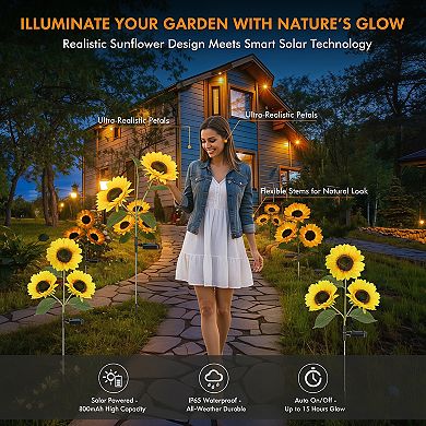 Solar Sunflower Lights 2 Pack Real Looking Outdoor Waterproof