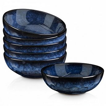 6 pc Fluted Porcelain Salad Serving Set Chip Resistant Dishwasher Safe