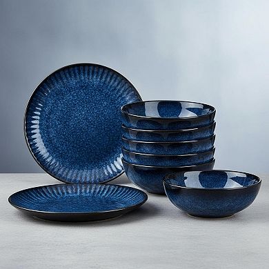6 Piece Fluted Porcelain Salad Serving Set Chip Resistant Dishwasher Safe