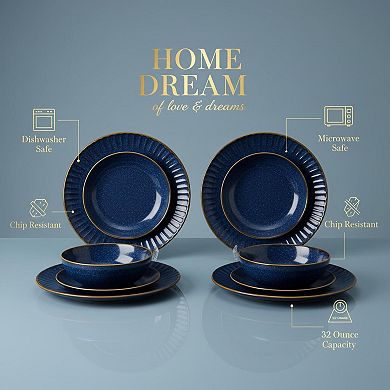 6 Piece Fluted Porcelain Salad Serving Set Chip Resistant Dishwasher Safe