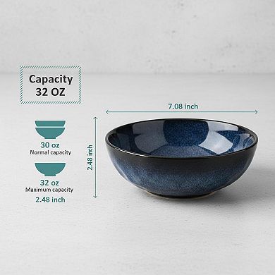 6 Piece Fluted Porcelain Salad Serving Set Chip Resistant Dishwasher Safe