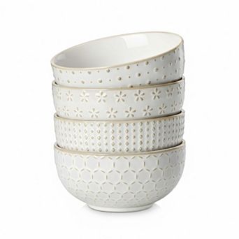 30 Ounce Embossed Ceramic Soup Bowl Set Of 4 Versatile Kitchen Stoneware