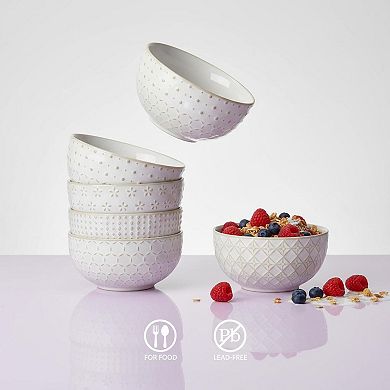 30 Ounce Embossed Ceramic Soup Bowl Set Of 4 Versatile Kitchen Stoneware