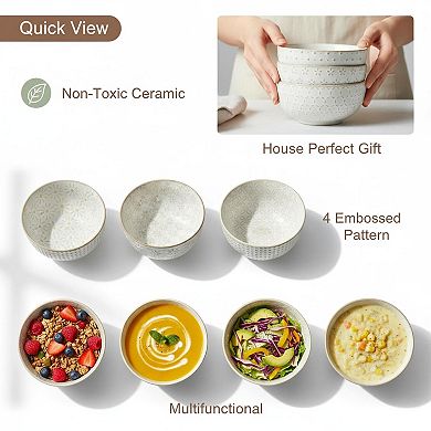 30 Ounce Embossed Ceramic Soup Bowl Set Of 4 Versatile Kitchen Stoneware