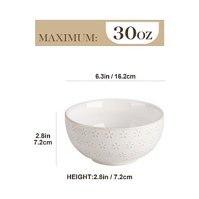 30 Ounce Embossed Ceramic Soup Bowl Set Of 4 Versatile Kitchen Stoneware
