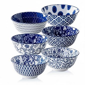 6 Pack 24 Oz Porcelain Soup Bowl Set Microwave Dishwasher Safe Vintage Blue
