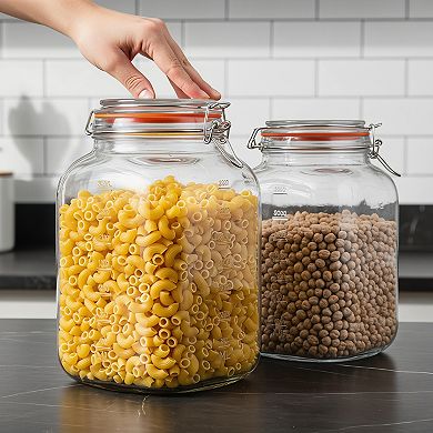 Square Glass Storage Jars 2 Pack Wide Mouth Airtight 1.1 Gallon