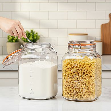Square Glass Storage Jars 2 Pack Wide Mouth Airtight 1.1 Gallon